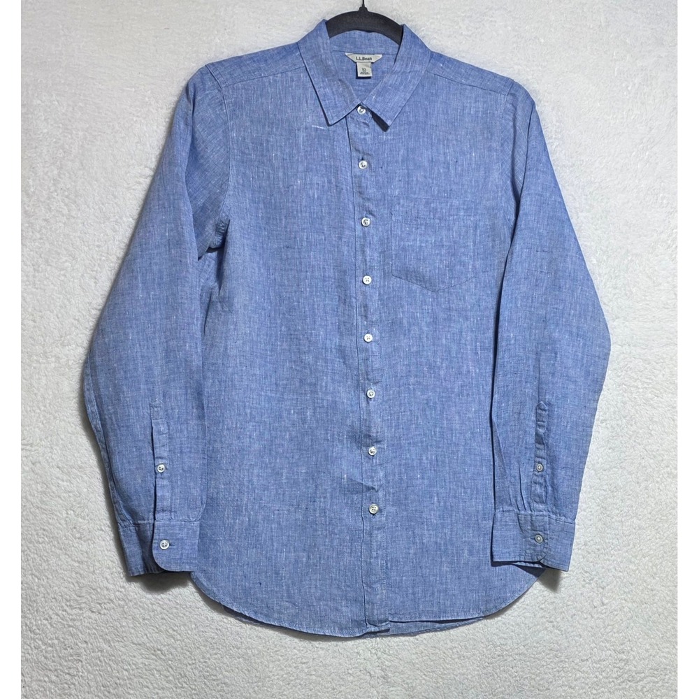 LL Bean Women's XS Blue 100% Linen Button Down Long Sleeve Shirt